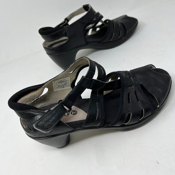 Merrell Leather Heeled Sandal Black Open Toe Slingback - 7 - Picture 6 of 10